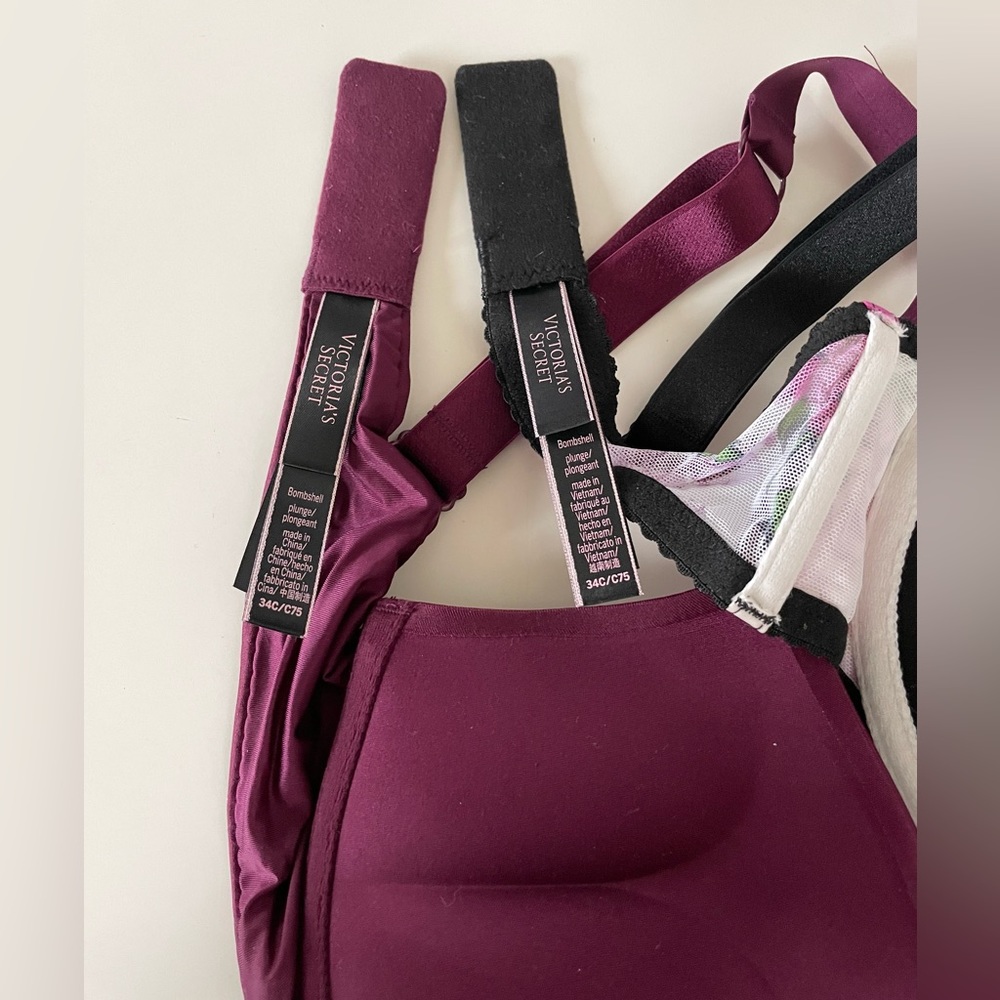 Victoria’s Secret Rhinestone Bombshell Plunge Padded Push-Up Bras 34C Set of 2 - Picture 8 of 12